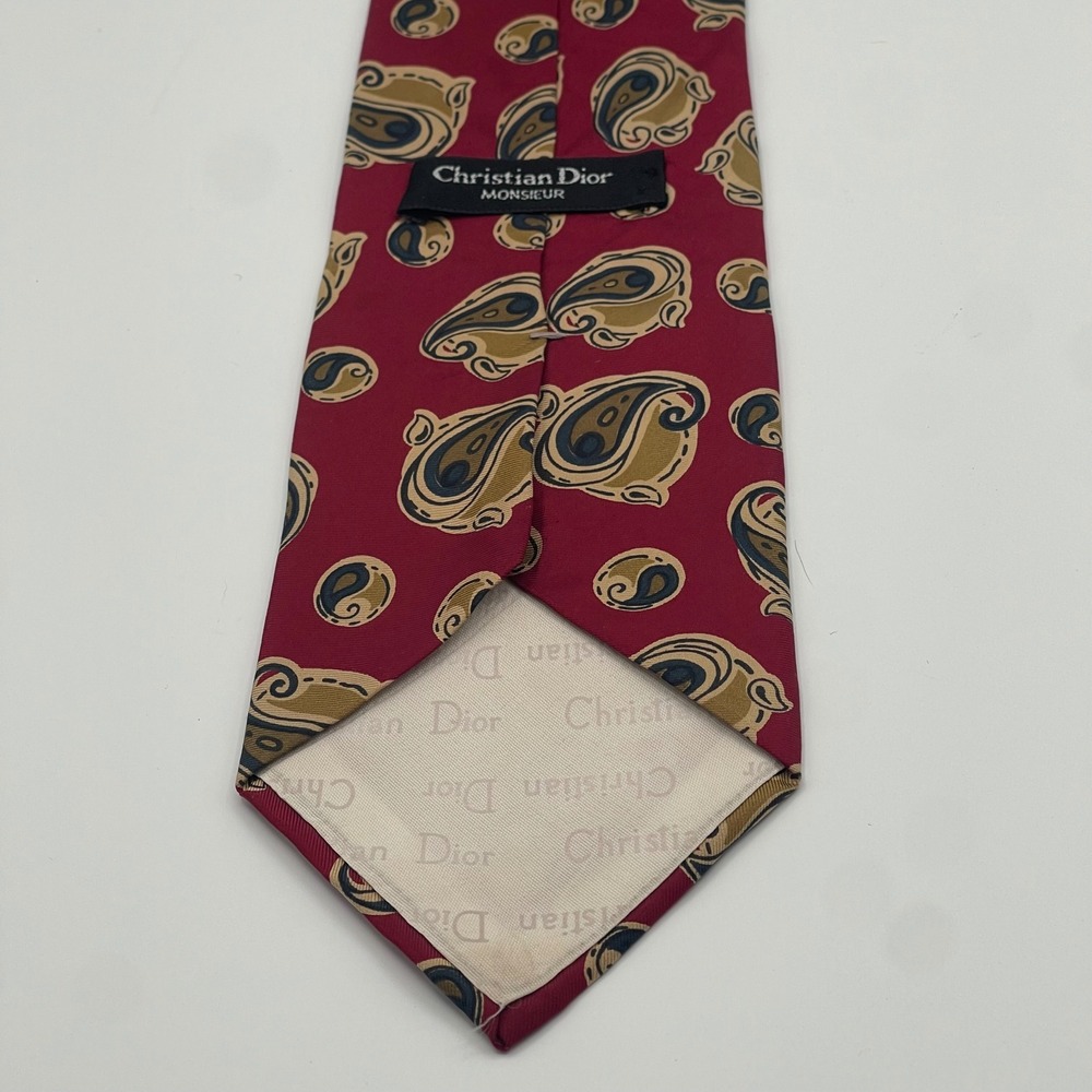 Christian Dior Monsieur Necktie Mens Burgundy Red Paisley Silk 3.75"x57" - Picture 7 of 11